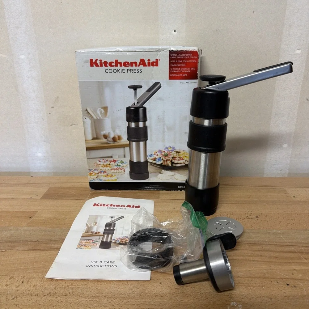 KitchenAid Gourmet Cookie Press Set Stainless Steel Black 9 Discs KN306FPOBC